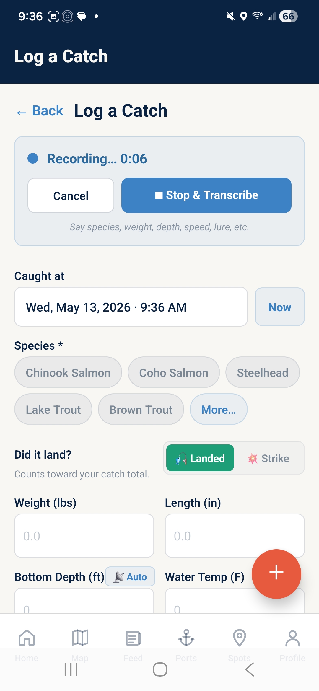 Voice Log a catch