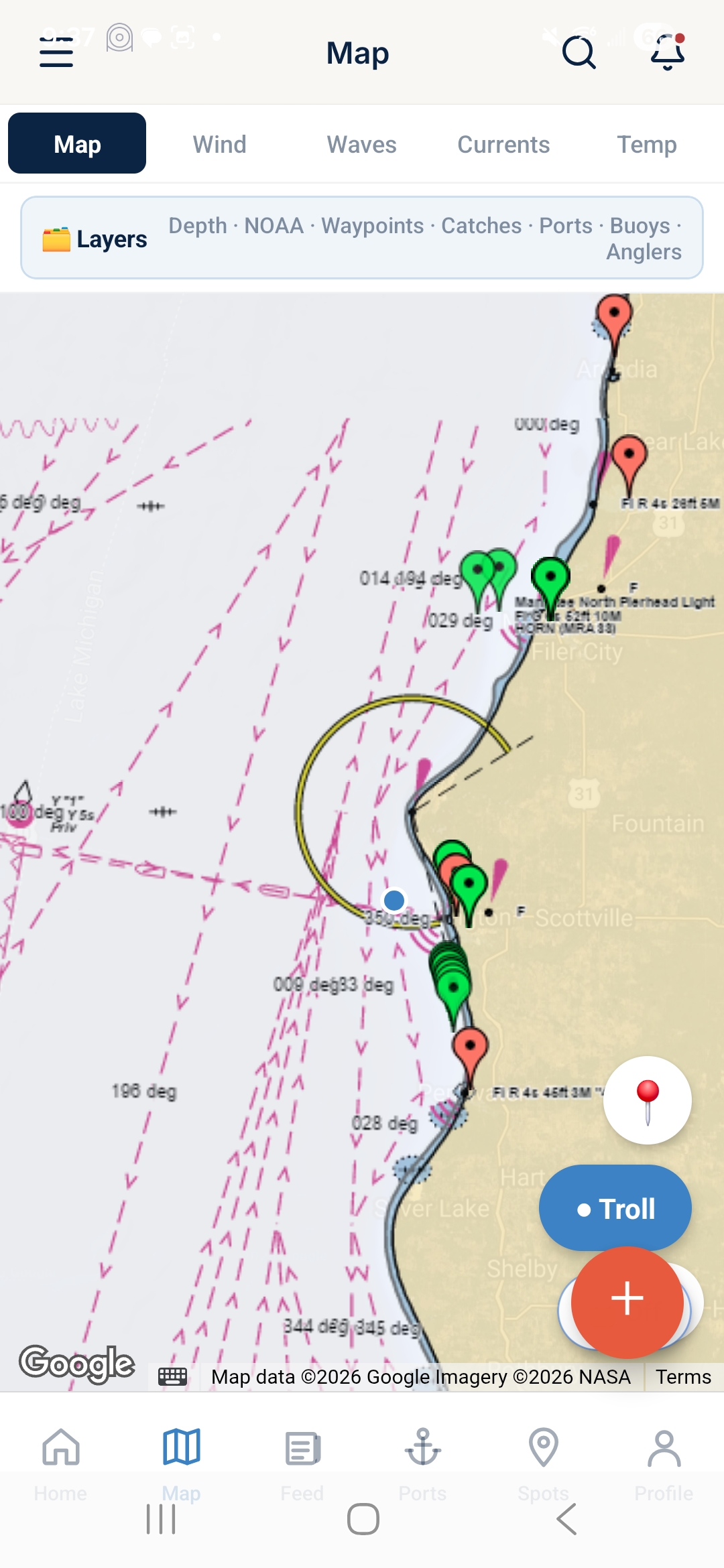 NOAA charts + trolling track